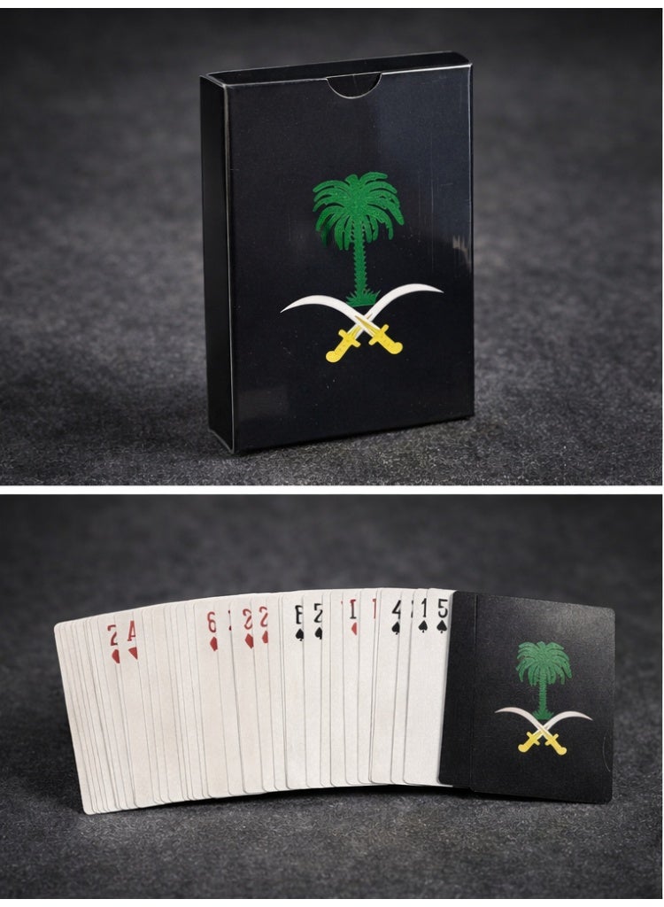 ورق بلوت كوتشينا بلاستيك مقاوم للكسر | أوراق لعب بخلفية السيفين والنخلة – استخدام طويل - Image 1